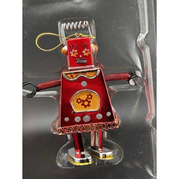 Old Navy Box of Robot Christmas Ornaments Red Green Spring Arms Dangling Legs - Picture 5 of 16